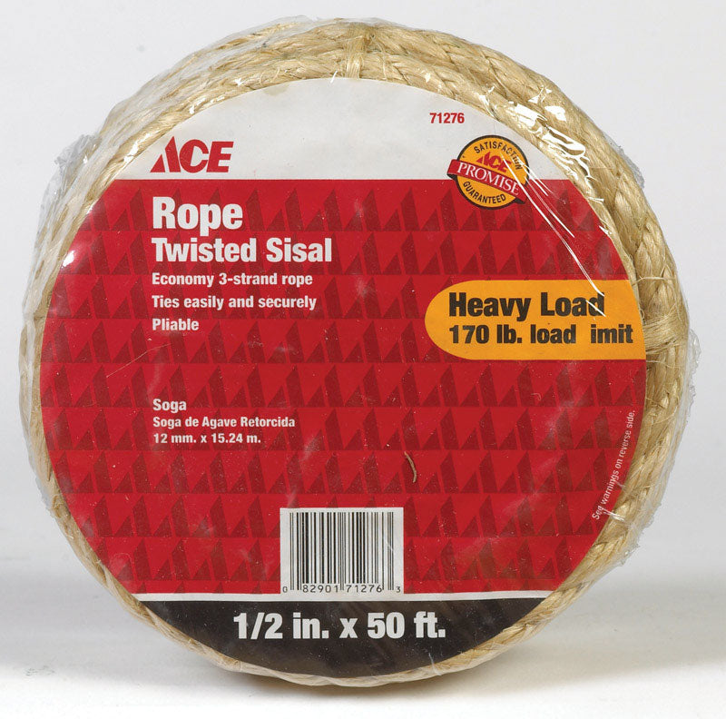 Ace 1/2 in. D X 50 ft. L Tan Twisted Sisal Rope