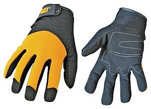 Cat CAT012215L Utility Gloves, L, Wrist Strap Cuff, Synthetic Leather, Black/Yellow