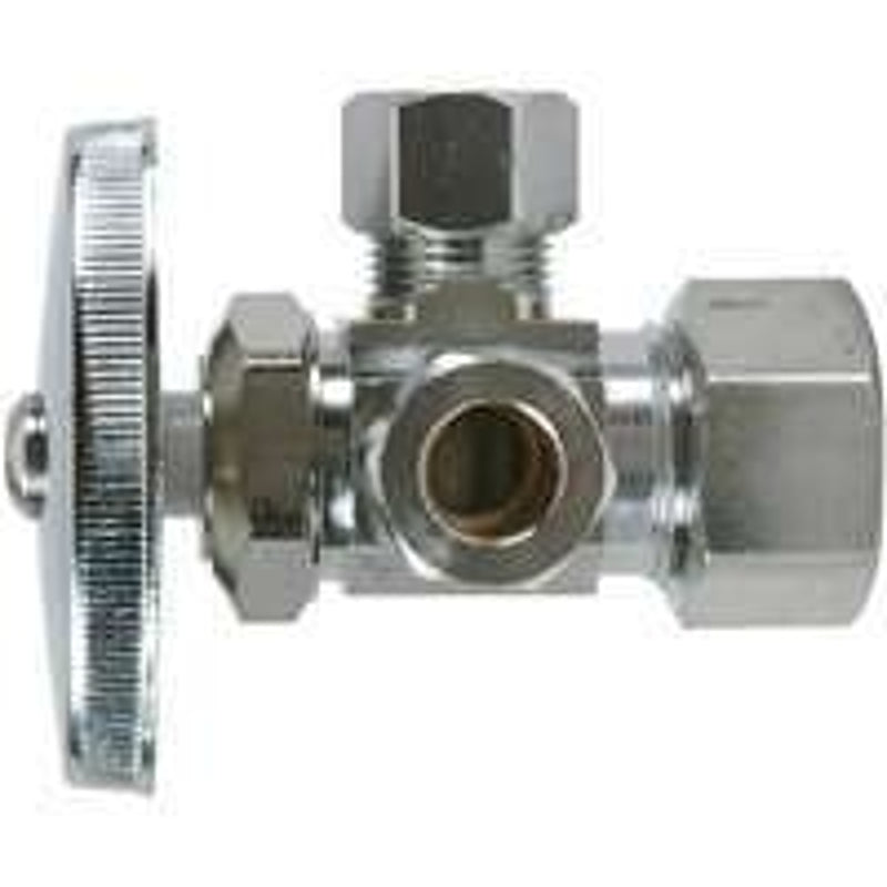 BrassCraft CR1901LRX C1 Stop Valve, 1/2 x 3/8 x 3/8 in Connection, Compression, 125 psi, Brass, 2.82 in L x 1.06 in W