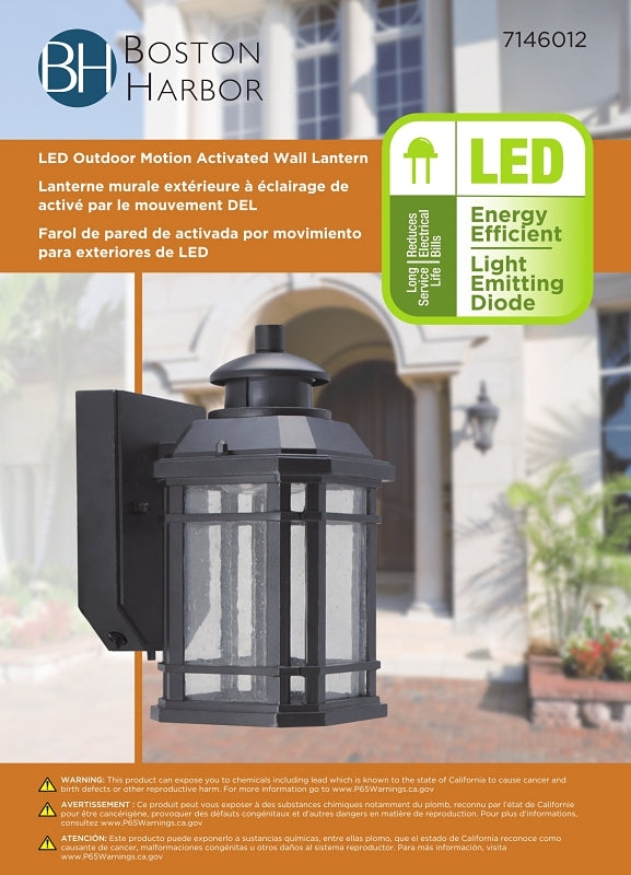 Boston Harbor LED-0214-WD-SE Outdoor Motion Activated Wall Lantern, 120 V, 10.5 W, LED Lamp, 350 Lumens, Black Fixture