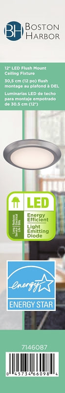 Boston Harbor CL006AC1215-12 Flush Mount Ceiling Fixture, 120 V, 17 W, 1-Lamp, LED Lamp, 1200 Lumens