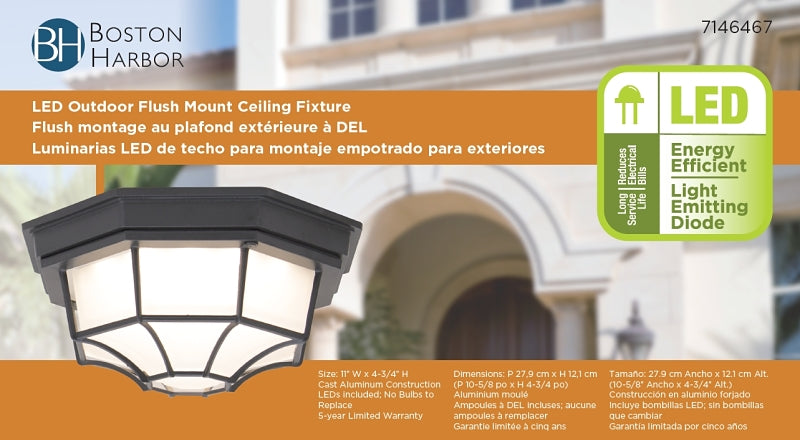 Boston Harbor LED-3003M Flush Mount Ceiling Fixture, 120 V, 13.76 W, 1-Lamp, LED Lamp, 880 Lumens, 3000 K Color Temp