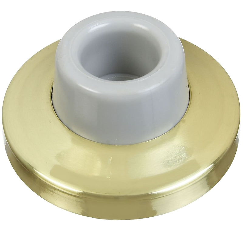 National Hardware N198-069 Door Stop, 2.34 in Dia Base, 1 in Projection, Brass/Rubber, 3.4 in H