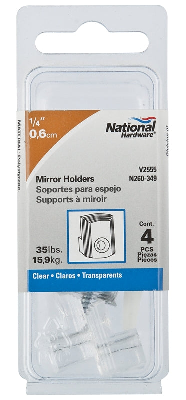National Hardware V2555 Series N260-349 Mirror Holder, 35 lb, Plastic, Clear, Wall, 4/PK