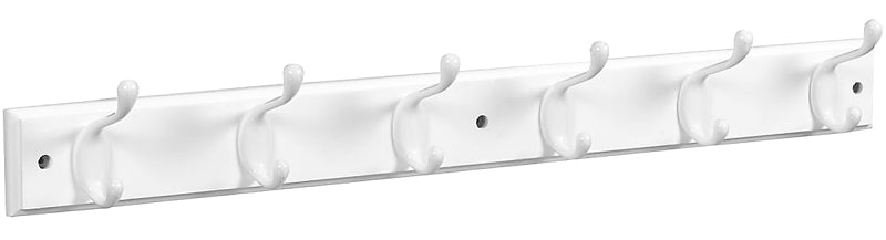National Hardware B8170 S827-071 Series Hook Rail, Wall Mounting, 27 in L x 0.6 in W x 2.75 in H Dimensions, White, Wood