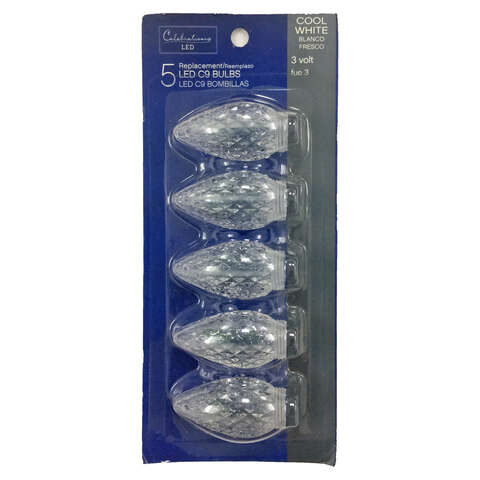 Celebrations Blue LED C9 Cool White 5 ct Replacement Christmas Light Bulbs