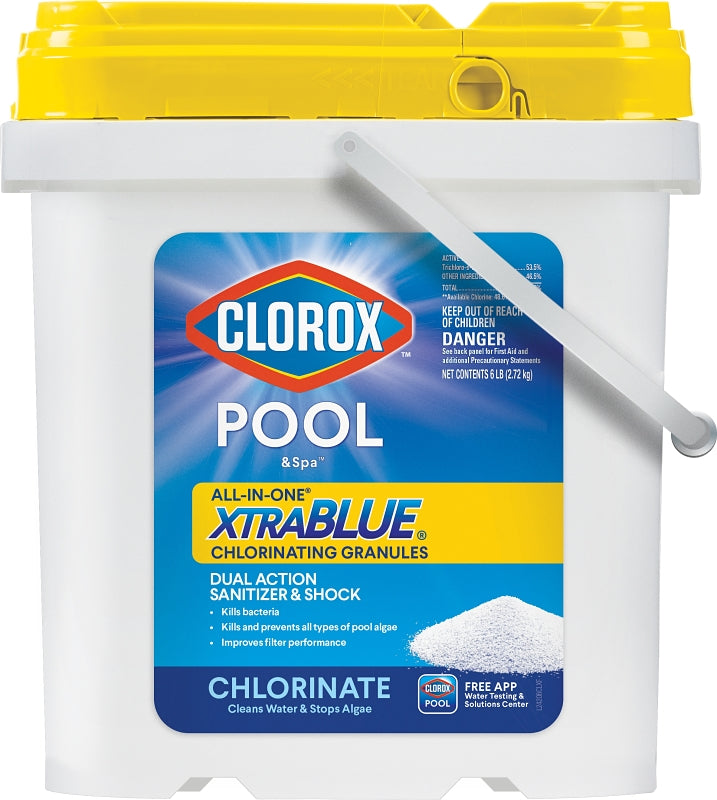 Clorox Pool & Spa All-in-One XtraBlue 24206CLX Chlorinating Granule, 6 lb, Solid, Slight Chlorine, White, Pack of 4