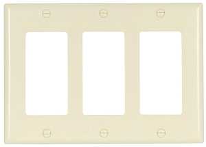 Eaton Cooper Wiring 2163 2163LA-BOX Wallplate, 4-1/2 in L, 6.37 in W, 3 -Gang, Thermoset, Light Almond, High-Gloss