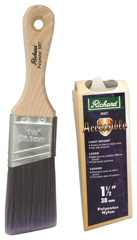 Hyde 80821 Paint Brush, Wood Handle, Angular, Lightweight Brush, Nylon/Polyester Bristle, Short Handle