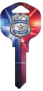 Hy-Ko 15005KW1-POL Key Blank, Police Badge, Brass, Nickel-Plated, For: Kwikset KW1 Keyways, KW1 Key Number, Pack of 5