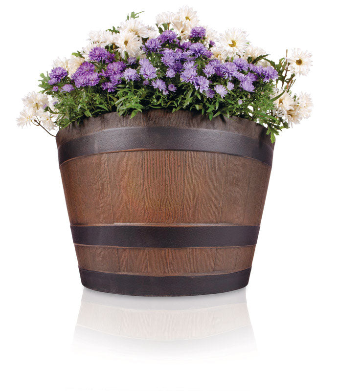 Southern Patio 12.2 in. H X 20.5 in. W X 20.5 in. D Resin Whiskey Barrel Planter Brown