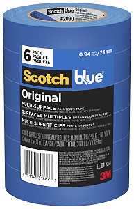ScotchBlue 2090-24EVP Painter's Tape, Original Multi-Surface, 60 yd L, 0.94 in W, Crepe Paper Backing, Blue, 6/PK
