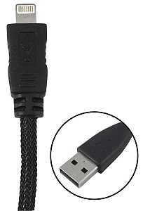 Zenith PM1003U8BB Lightning Cable, 8-Pin, USB A, Black, 3 ft L