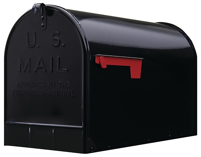 Gibraltar Mailboxes ST200B00 Series Rural Mailbox, Black, 3175 cu-in Capacity, Galvanized Steel, Powder-Coated, 15 in H