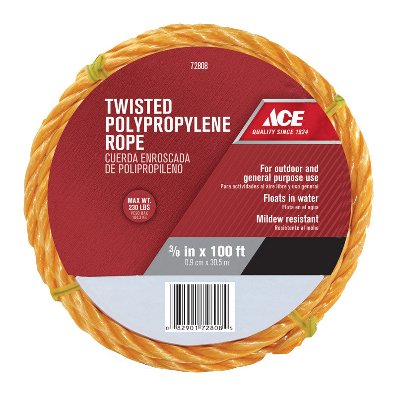 Ace 3/8 in. D X 100 ft. L Yellow Twisted Poly Rope