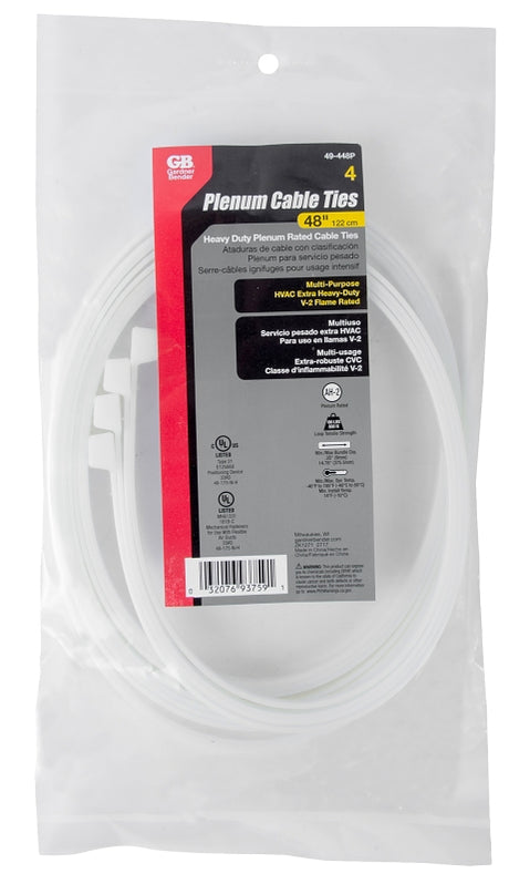 Gardner Bender 49-448P Cable Tie, Plenum, Natural, 48 in L, 4/PK