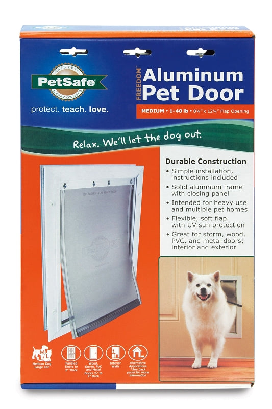 PetSafe Freedom PPA00-10860 Pet Door, 10-3/4 in W, 15-5/8 in H, Aluminum, White