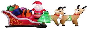 Hometown Holidays 90614 Santa Sleigh Inflatable, 5 ft H, LED White, LED Bulb, Internal Light/Music: Internal Light