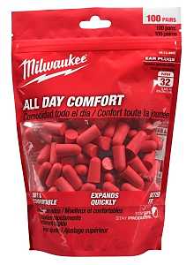 Milwaukee 48-73-3005 Ear Plugs, 32 dB NRR, Tapered, Foam Ear Plug, Red Ear Plug, Includes: (100) Pairs of Ear Plugs