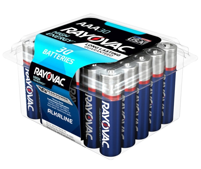 Rayovac 824-30PPTK Battery, 1.5 V Battery, 1100 mAh, AAA Battery, Alkaline, Rechargeable: No, 30/PK