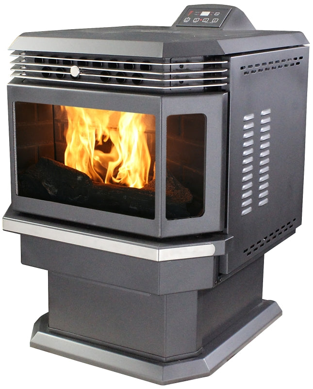 US Stove AP5660 Bay Front Pellet Stove, 24-1/4 in W, 26-1/4 in D, 30-1/2 in H, 2200 sq-ft Heating, Steel, Black