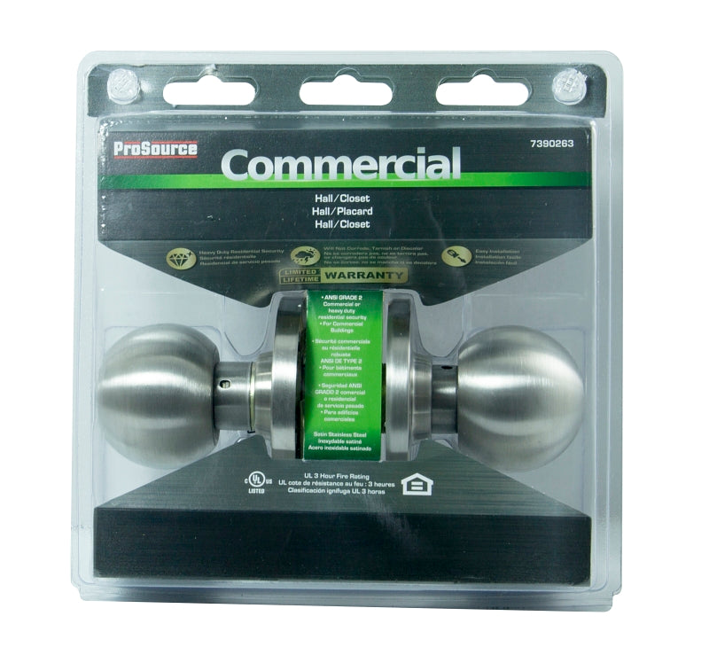 ProSource C363BV-PS Passage Knob, Metal, Stainless Steel, 2-3/4 in Backset, 1-1/4 to 1-13/16 in Thick Door