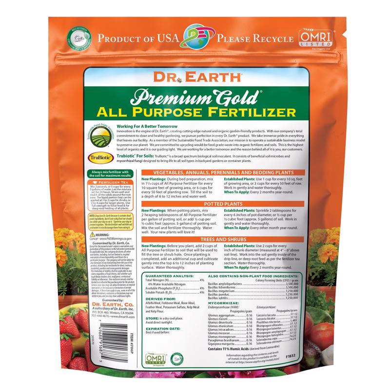 Dr. Earth Premium Gold All Purpose Organic Flowers/Fruits/Vegetables All Purpose Plant Food 4 lb