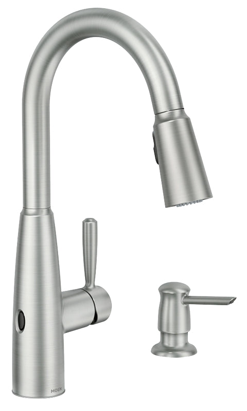 Moen Sperry Motion Series 87696EWSRS Pull-Down Kitchen Faucet, 1.5 gpm, 1-Handle, 2-Faucet Hole, Metal