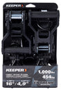 Keeper 85450 Tie-Down, Ratchet Adjustment, 1-1/4 in W, 16 ft L, Black, 1000 lb Working Load, J-Hook End, 2/PK