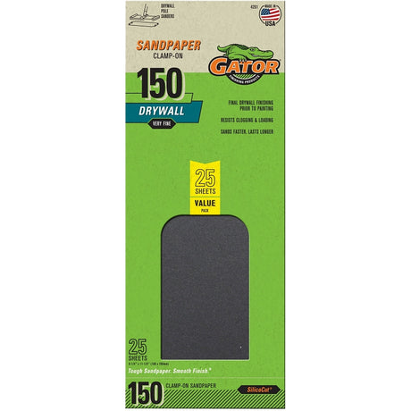 Gator 3312 Sanding Sheet, 11 in L, 4-3/8 in W, 150 Grit, Extra Fine, Silicone Carbide Abrasive