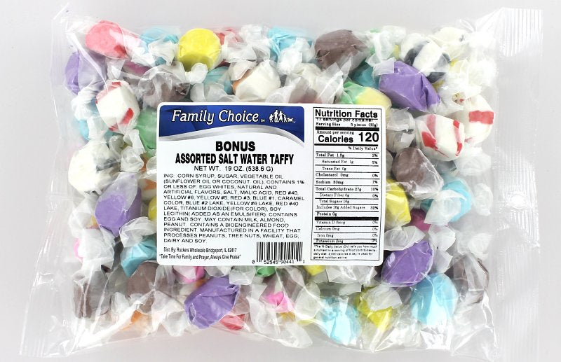 Family Choice 441 Taffy Candy, Assorted Flavor, 20 oz Cello Bag, Pack of 10