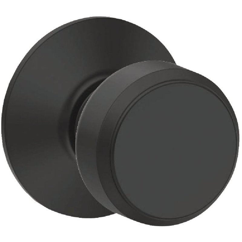 Schlage F10BOW622 Hall and Closet Passage Lock, Knob Handle, Wrought Brass, Matte Black, 2-3/8 to 2-3/4 in Backset