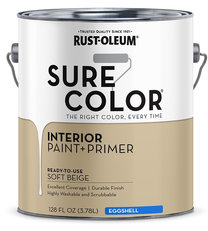 Rust-Oleum Sure Color 380222 Interior Wall Paint, Eggshell, Soft Beige, 1 gal Can, 400 sq-ft Coverage Area, Pack of 2
