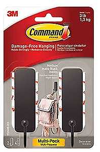 Command 17034MB-2ES Medium Hook, 3 lb, 1-Hook, Plastic, Black, Matte