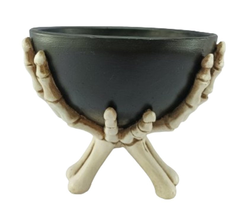Santas Forest 89929 Skeleton Hands Holding Bowl, 7 in H, Resin, Black/White, Indoor, Pack of 8