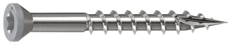 Camo 0353000ES Deck Screw, 0.163 in Thread, 1-5/8 in L, Trim Head, Sharp, Type-17 Point, 316 Stainless Steel, Gray