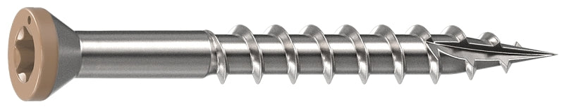 Camo 0353000TS Deck Screw, 0.163 in Thread, 1-5/8 in L, Trim Head, Sharp, Type-17 Point, 316 Stainless Steel, Tan