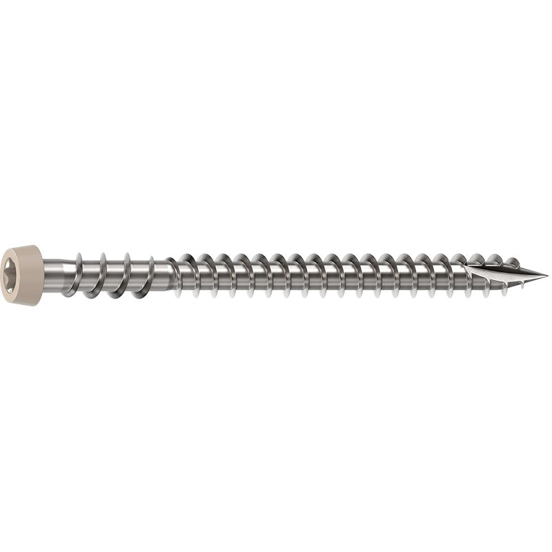 Camo 0367158SS Deck Screw, #10 Thread, 2-1/2 in L, Reverse Upper Thread, Trim Head, Star Drive, Type-17 Point, Sand