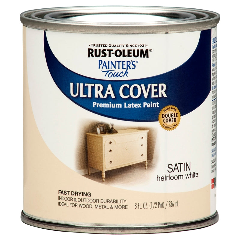 Painter's Touch Ultra Cover 267313 Latex Enamel Paint, Satin, Heirloom White, 0.5 pt
