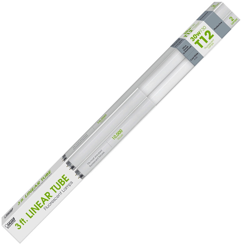 Feit Electric F30T12/CW/RS/2 Fluorescent Bulb, 30 W, T12 Lamp, G13 Medium Bi-Pin Lamp Base, 2250 Lumens, Cool White