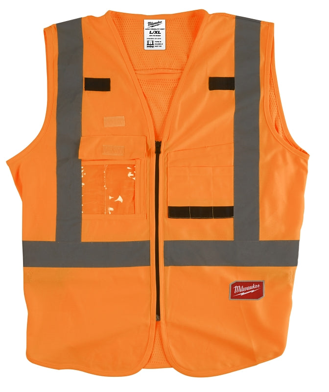 Milwaukee 48-73-5033 Safety Vest, 2XL, 3XL, Unisex, Fits to Chest Size: 46 to 50 in, Polyester, High-Visibility Orange