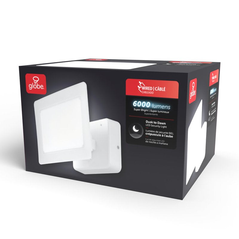 globe 17000194 Dusk-to-Dawn Security Flood Light, LED Lamp, Daylight Light, 6000 Lumens, 4000 K Color Temp