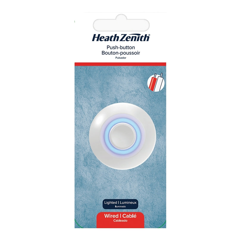 Heath Zenith 18000143 Doorbell Pushbutton, Wired, Metal, White, Lighted