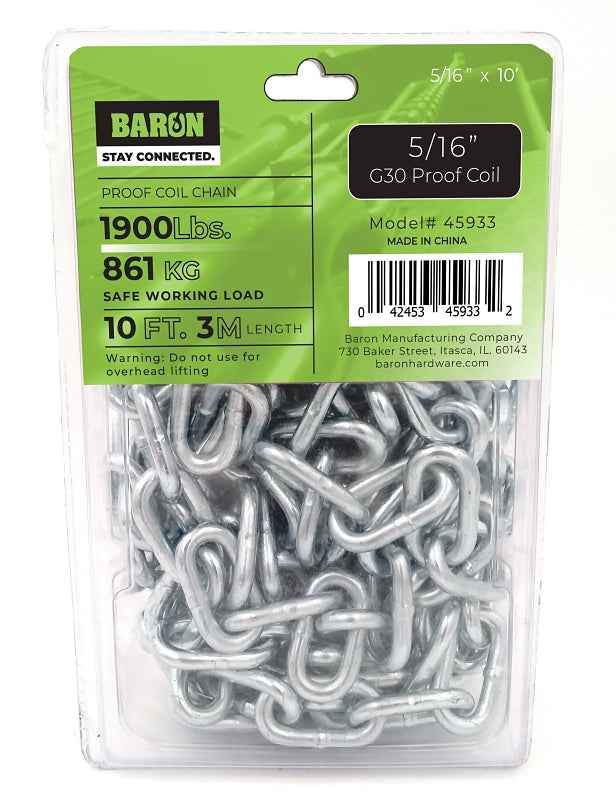 Baron 45933 Proof Coil Chain, 5/16 in, Zinc