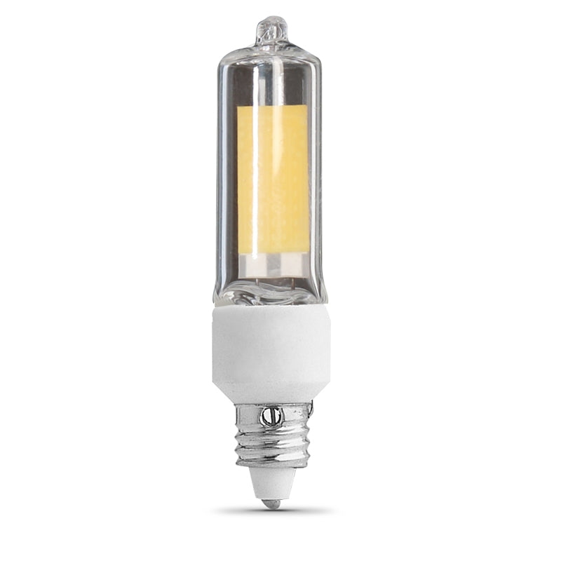 Feit Electric BP50MC/830/LED LED Bulb, Decorative, T4 Lamp, 50 W Equivalent, E11 Lamp Base, Dimmable, Clear, Warm White