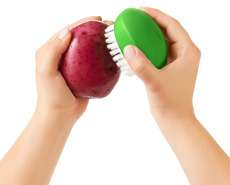 Good Grips 33781 Vegetable Brush, 3.3 in OAL, Nylon Trim, Non-Slip Grip Handle, Nylon Handle