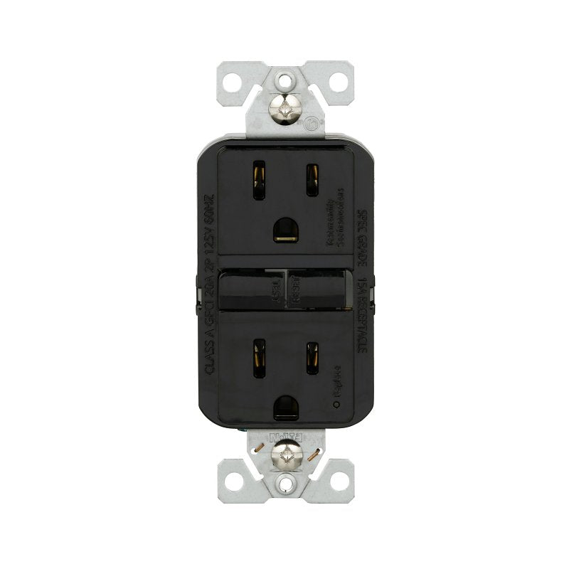 Eaton GF15BK-WP GFCI Receptacle, 125 V, 15 A, NEMA: NEMA 5-15R, Back, Side Wiring, Black