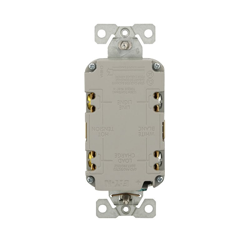 Eaton GF15V Self-Test GFCI Receptacle, 125 V, 15 A, NEMA: NEMA 5-15R, Back, Side Wiring, Ivory