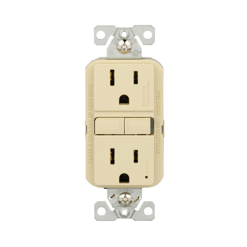 Eaton GF15V-BX-L Self-Test GFCI Receptacle, 125 V, 15 A, NEMA: NEMA 5-15R, Back, Side Wiring, Ivory