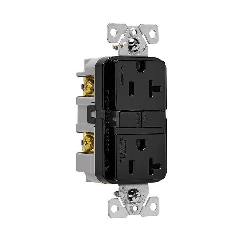 Eaton GF20BK GFCI Receptacle, 125 V, 20 A, NEMA: NEMA 5-20R, Back, Side Wiring, Black